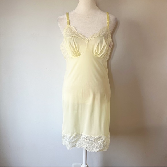 Vintage Other - Vintage 60s Shadowline Lace Trim Sleeveless Strap Slip Women’s Pastel Yellow
